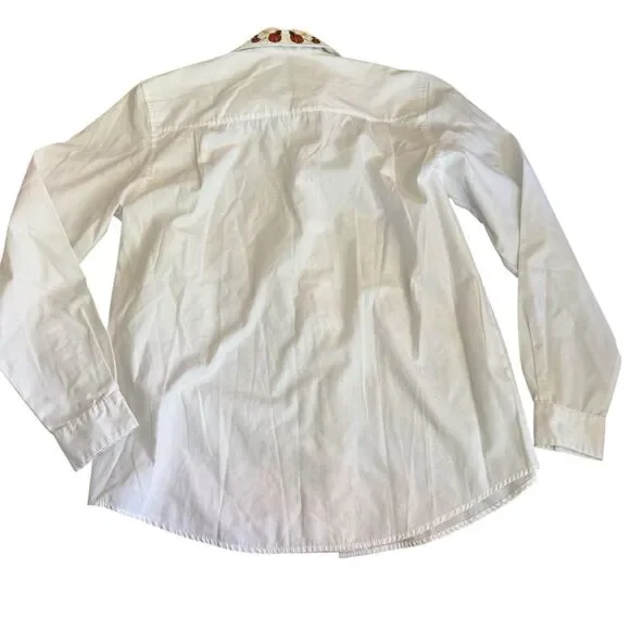 Vintage white button down with autumn embroidered trim Pumpkin Buttons‎ Small - Picture 7 of 16